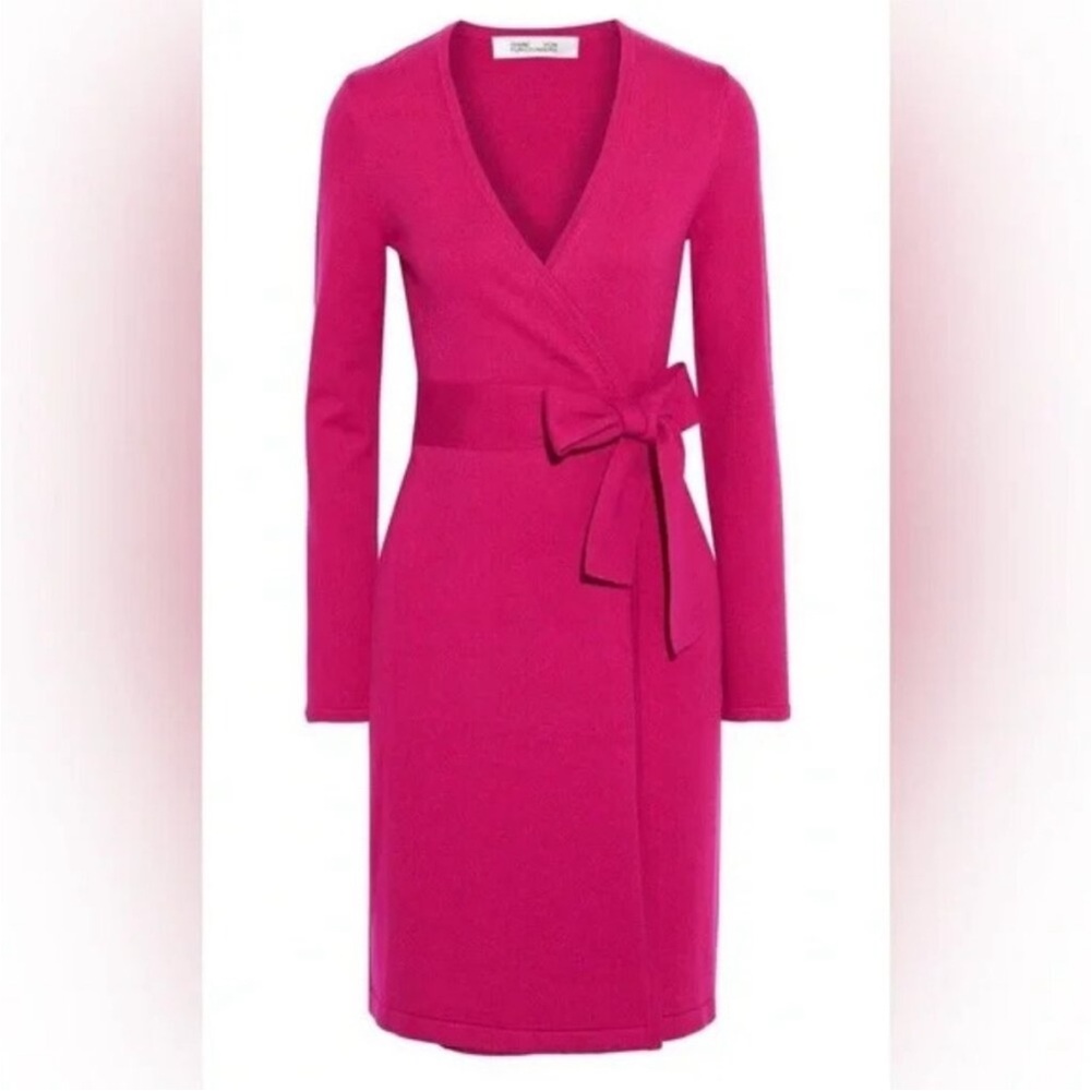 Diane Von Furstenberg Fuchsia Long Sleeve Wrap Dress